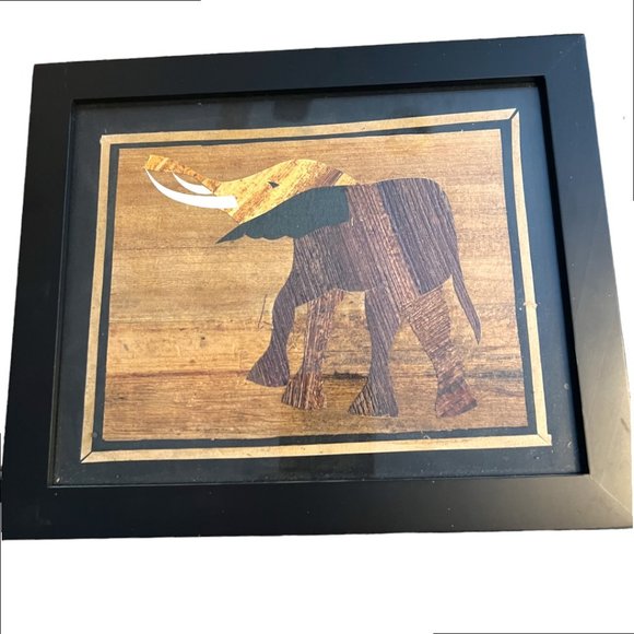 PAIR: FRAMED Wall Art Elephant Handmade Banana Leaf Fiber Paper Clippings Africa - Picture 4 of 7